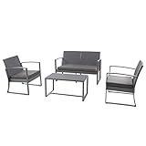 SVITA LOIS XL Poly Rattan Sitzgruppe Gartenmöbel Metall-Garnitur Balkonmöbel Tisch Sessel (Grau/Grau)