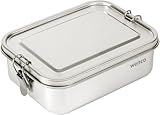 wenco Lunchbox aus Edelstahl, Mit 2 Fächern, Brotdose groß mit 850ml Fassungsvermögen, Wasserdicht, Spülmaschinengeeignet, inkl. Ersatz-Silikonring, 18,5 x 14 x 5,5 cm, Silber