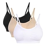 Vertvie Womens Strech Duenn Ohne Buegel Push up Yoga Sports BH Bra Top Set Fuer Fitnesstraining Polsterung 3St(Größe M/Etiketten L, Weiß+Hautfarbe+schwarz)