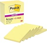 Post-it Super Sticky Notes Kanariengelb, Packung mit 6 Blöcken, 90 Blatt pro Block, 76 mm x 76 mm, Farbe: Gelb - Extra-stark klebende Notizzettel für Notizen, To-Do-Listen und Erinnerungen