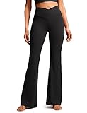 CRZ YOGA Damen Butterluxe Bootcut Schlaghose Yoga Leggings Crossover High Waist Blickdicht Sporthose Fitnesshose - 79cm Schwarz 38