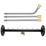 babominimer Hochdruckreiniger-Unterwagen-Reiniger und Wasserbesen mit 60 Grad abgewinkeltem Stab und Verlängerungsstangen für LKW, SUV, Autos und Anhänger, 4000 PSI, Messing und (schwarzes Rad)