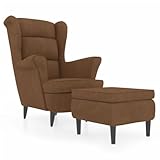 QJBSAVVA Kinosessel Chaiselongue Sessel & Stühle Reading Chair - Ohrensessel mit Hocker Braun Samt für Arbeitszimmer Schlafzimmer Wohnbereich Balkon