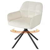 Sweetcrispy Esszimmerstuhl, 360° Drehstuhl Esszimmer, Küchenstuhl, Samt Schminktisch Stuhl, bis 120 kg belastbar, Sessel mit Armlehnen Stahlbeine, Schreibtischstuhl für Arbeitszimmer, Beige
