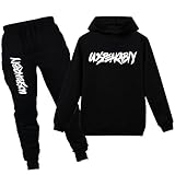 amropi Jungen Hoodie Trainingsanzug Sweatshirt Top und Jogging Hose Kleidungsset (Schwarz, 10-11 Jahre)