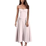 Sommerkleider Damen Kleider Leicht Strandkleid Selbstkultivierung Arbeitskleid Elegant Freizeit Rock Off Shoulder Kleid Bequeme Freizeitkleid Spaghettiträger-Kleid Dünne Kleid (A13 Pink,S)