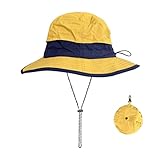 Regenhut für Damen, wasserdicht, breite Krempe, Sonnenhut, wasserdicht, faltbar, schnell trocknend, wasserdicht, gelb, L/XL