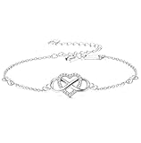 Finrezio 925 Sterling Silber Infinity Herz Armband für Damen Verstellbares Zirkonia Bettelarmband für Muttertag Schmuck zum Valentinstag