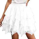 Tanzrock - Kurzer Asymmetrischer Lagenrock Mesh Hochtailliert Bauschig Für Den Sommer
