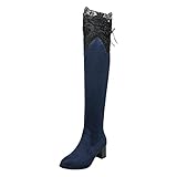 Europäische Amerikanische Sexy High Heel Overknee Stiefel Damen Elegante Aushöhlung Spitze Stiefeletten Langschaft Stretch Absatz (Blue, 38)