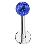 AZARIO LONDON Dunkelblauer Epoxid-Kleeblatt-Kristallstein, 4 mm Kugelspitze mit 16 Gauge – 6 mm Länge, 316L Chirurgenstahl, Lippenpiercing – Tragus-Piercing – Labret Stud Helix – Tragus Ohrring