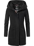 MARIKOO Damen Mantel in Wolloptik Warmer Trenchcoat mit Kapuze Maikoo Schwarz Gr. M