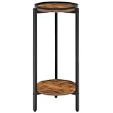 HOOBRO Beistelltisch, Kleiner Tisch, 2-stufiger runder Couchtisch, Sofatisch, Getränketisch, für kleine Räume, Wohnzimmer, Schlafzimmer, Vintagebraun und Schwarz EBF167BZ01