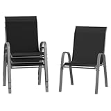 Amopatio 4er Set Gartenstühle Stapelbar, Breiter 55cm Hochlehner Stapelstühle aus Textilene und Metallgestell, Terrassenstühle Balkonstuhl mit Armlehnen Wetterfest, 60 x 72 x 96 cm, Schwarz