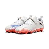 PUMA Unisex Kinder Future 8 Play V Fg/Ag Rb Jr Soccer Shoe, Puma White Puma Black Glowing Red, 34 EU