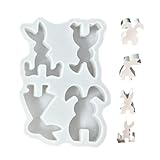 -Silikonformen – Cartoon-Form, wiederverwendbar, 4 Mulden, antihaftbeschichtet, Osterhasen-Schokoladenformen, zum Backen von Fondant, Seife, Gips, Kuchen, Butter, Heimwerker-Liebhaber