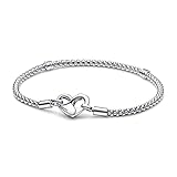 PANDORA Armband mit Infinity Herzverschluss aus Sterlingsilber in der Farbe Silber, Kompatibel mit PANDORA Moments Armbänder, Länge: 20cm, 592453C00-20