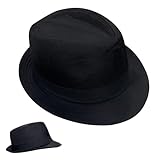 EUPSIIU 1 x eleganter Fedora-Trilby-Hut, Unisex, klassischer Panama-Bowler-Hut, klassisch, Gentleman-Stil, Jazz-Kappe, Gangster-Kappe, kurze Krempe, für Reisen, Strand, Party, Outdoor, Schwarz