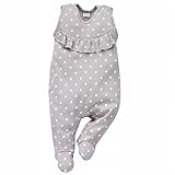 Pinokio - Einhorn Kollektion - Baby Mädchen Strampler 100% Baumwolle, grau mit Punkten in weiß, Allover Bedruckt. Strampelanzug/Schlafanzug ärmellos (68)