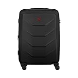 WENGER Prymo Medium Schalenkoffer mit 4 Rollen, Trolley, Mittelgroß, 59 (67) l, Hartschale, Sicherheitsschloss, Damen Herren, Reisen Urlaub, Schwarz, 612537