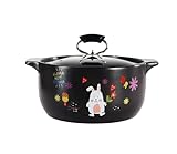 BIBTOO Kasserolle für den Haushalt, Tonkasserolle mit hoher Temperaturbeständigkeit, offene Flamme, direktes Brennen, Suppe, Brei, Kasserolle, spezieller niedlicher Kaninchentopf für Gasherd (3,8 l)