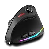 Zeerkeer Ergonomische Vertikale Gaming Maus Bluetooth 2.4G/USB, 24000 DPI 6-Stufig, 12 Programmierbare Tasten & 5-Wege-Joystick, RGB, Wiederaufladbare 800mAh Kabellose PC/Mac Maus mit DPI-Anzeige