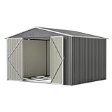 Thanaddo Metall Gerätehaus Gartenhaus Geräteschuppen Garten Schuppen Inkl. Metallfundament (ohne Boden), Metall Gerätehaus mit Pultdach, Geräteschrank für Garten (Grau 8x10)
