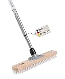 BawiTec Qualitäts Großraumschrubber 40cm mit Teleskopstiel verstellbar 200cm PPN-Borsten weiß Schrubber Stiel Stabiler Bodenschrubber Schrubberbürste aus Holz - für Haushalt,Küche,Bad,Gastro,Gewerbe