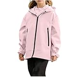 Guqmjde Regenjacke Mädchen Übergangsjacke Kinder Jacke Wasserdicht Kapuzenjacke Winddicht Regenmantel Leichte Herbstjacke Outdoor Softshelljacke Outdoorjacke Loose Funktionsjacke Rosa 140
