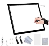 LED Leuchttisch A0 A1 A2 A3 A4, Ultra-dünnes LED Licht Pad mit stufenloser Helligkeit, Magnetische Zeichenplatte, Leuchtbox für Zeichnen, Diamond Painting, Skizzen, Animation, Tattoo, Plotterfolie