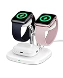 SwanScout Doppel Watch Ladestation für Apple Watch, SwanScout 704A, 3.3 W Schnell Ladestation Kompatibel mit Apple Watch Ultra/9/8/7/6, kabelloses Ladegerät Station für Airpods 4 (ohne Adapter)