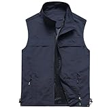 Herren Arbeitswesten Herren- Outdoor Weste Sommer Leicht 4Xl Softshell-Weste Atmungsaktiv Anglerweste Safari Weste Stehkragen Ärmellos Jacke Freizeit Fotografie Wandern Weste Camping Vest