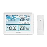 BALDR Wetterstation Innen und Außentemperatur Funk mit Wettervorhersage – Thermometer Innen und Außentemperatur Funk mit Wettervorhersage - Hygrometer Feuchtigkeit Digital mit Außensensor - Weiß