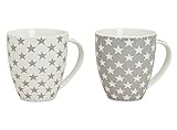 XXL Kaffeetasse 650 ml - 2er Set - Kaffeebecher mit Stern Design - Jumbo Tasse Porzellan Becher Weihnachtstasse Sterne