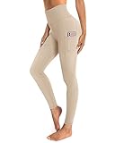 OUGES Damen Sport Leggings High Waist Leggins Yogahose Blickdichte Sporthose mit Taschen (Khaki,M)