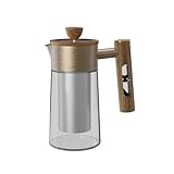 brandXzilla KR KING DUKE French Press Moderne Kaffeekanne mit Sanduhr Holzgriff, Doppelwandiges Borosilikat Glas, Edelstahl-Filter, Gold-Silber Design, 800ml