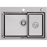 Auralum Spülbecken 68 x 48 cm, Küchenspüle Groß mit Einbau Becken und Seifenspender, Waschbecken Küche Eckig mit Siphon, Edelstahl Spüle Küche Einbauspüle für 80er Unterschrank