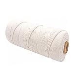 Makramee-Schnur 2 mm*100 m, 3-strängig weiche natürliche Baumwollschnur Garn Kochschnur für handgefertigte Pflanzenaufhänger DIY Handwerk Binden Fleisch Wandbehang Weben Dekoration, Beige
