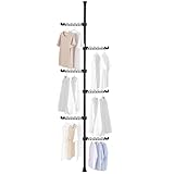 BAOYOUNI Teleskop Kleiderständer mit 6 Armen, Stehend Wäscheständer aus Metall, Höhenverstellbar Teleskopstange Kleiderbügel für Schlafzimmer, Ankleidezimmer, Büro, Boden bis zur Decke, Schwarz