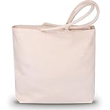 favplace DIY Baumwoll Shopper 280 gsm, mit Reißverschluss & Innentasche, 38x42x12 cm – Blanko Stofftasche zum Bemalen, Basteln & Personalisieren, lange Henkel, Shopping Tasche - Tragetasche 1 Stück