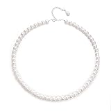 Aleasha 925 Sterling Silber Perlenkette Damen Weiße Perlen Choker Kurze Kette 4mm Hochzeits Schmuck 38+5CM