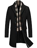 COOFANDY Herren Mantel Wintermantel Wollmantel Mantel Business Lange Trenchcoat Jacken Winterjacke Lässige Windjacke Reversjacke mit Gekerbtem Kragen, Einreihiger Cabanmantel Schwarz M