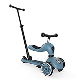 Scoot & Ride Highwaykick 1 Push and Go – 2in1 Laufrad & Scooter mit Eltern-Schiebestange – Kinderroller ab 1 Jahr – höhenverstellbar, mit Safety Pad – bis 50 kg – Farbe: Ash