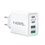 USB C Ladegerät, 40W 4-Port Stecker USB Mehrfach Ladegerät mit USB-C und USB-A, Schnellladegerät Adapter USBC Netzteil Ladestecker für iPhone 16 15 Pro Max 14 13 12 11, iPad, Samsung, Handy Charger