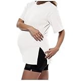 Damen Umstandstop Kurzarm Umstandsmode Umstandskleidung Tops mit verstecktem Reißverschluss Schwangerschaft Umstands T-Shirt Umstandsbluse Lässige Bequeme Schwangerschafts Lässige (White, XXL)