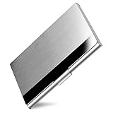 DMFLY Visitenkartenetui, Slim Visitenkartenetui für Männer & Frauen, Pocket Metall Kartenetui, Professionelle Edelstahl Visitenkartenhalter, Schnallenstil geschlossen, Silber