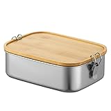 Bento Lunchbox für Erwachsene/Kinder,Edelstahl Brotdose und Lunchbox 800ml/1200ml/1500ml,Metalldose mit Holzdeckel,BPA- & Plastikfreie Brotbox,Frühstücksbox für Kindergarten,Schule & Ausflüge (1200ml)