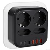 LustLocke 10 in 1 Mehrfachsteckdose Steckdosenadapter, 3500W/15A 4 Fach Mehrfachsteckdose mit 3 USB und 3 USB-C Steckdosenleiste, Verteilersteckdose USB C Steckdosen Ohne Kabel Outlet