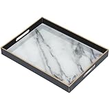Serviertablett, Tablett mit Griff Marmor Deko Rechteckig Kaffeetablett, Bruchsicher Groß Tablett für Küche, Wohnzimmer, Bar， Partei(40 x 30 x 4 cm)
