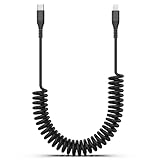 Magnetisches USB-C-Kabel, einziehbares Spiralkabel, 60 W (3 A) Schnellladung, geflochtenes Nylon, kompatibel mit iPhone 15, Samsung, Pad, USB-C-Geräten, Schwarz